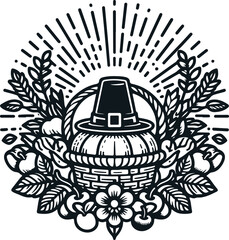 Monochrome Cosmonaut Thanksgiving Logo Icon For Emblems, Badges And Levels Vector Illustration