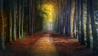 Camino rural en medio de un bosque otoñal