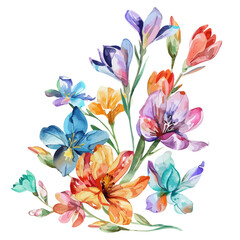 Watercolor illustration of spring flowers, isolated on a white background, and spring flowers vector