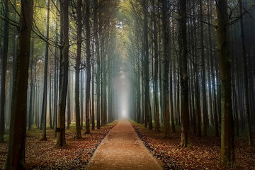 Fototapeta premium Camino rural en medio de un bosque otoñal
