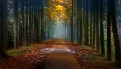 Obraz premium Camino en medio de un bosque otoñal