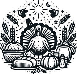 Monochrome Cosmonaut Thanksgiving Logo Icon For Emblems, Badges And Levels Vector Illustration