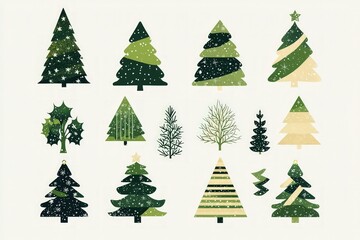 Abstract green Christmas tree icons, perfect for clean and minimalist festive designs.