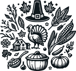 Monochrome Cosmonaut Thanksgiving Logo Icon For Emblems, Badges And Levels Vector Illustration