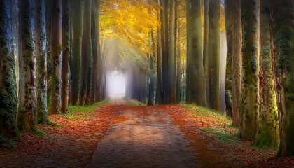 Obraz premium Camino en medio de una bosque de pinos otoñal