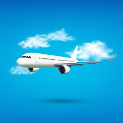 Obraz premium Airplane in the clouds. Travel concept, vector illustration