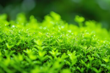 A close-up shot of vibrant green plants covered in fresh water droplets, showcasing nature's beauty and freshness.