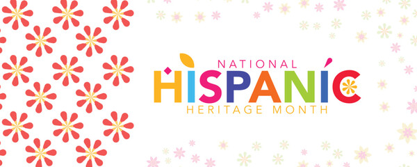 Hispanic heritage month. Vector web banner, poster, card for social media, networks. Greeting with national Hispanic heritage month text, Papel Picado pattern, perforated paper on black background.
