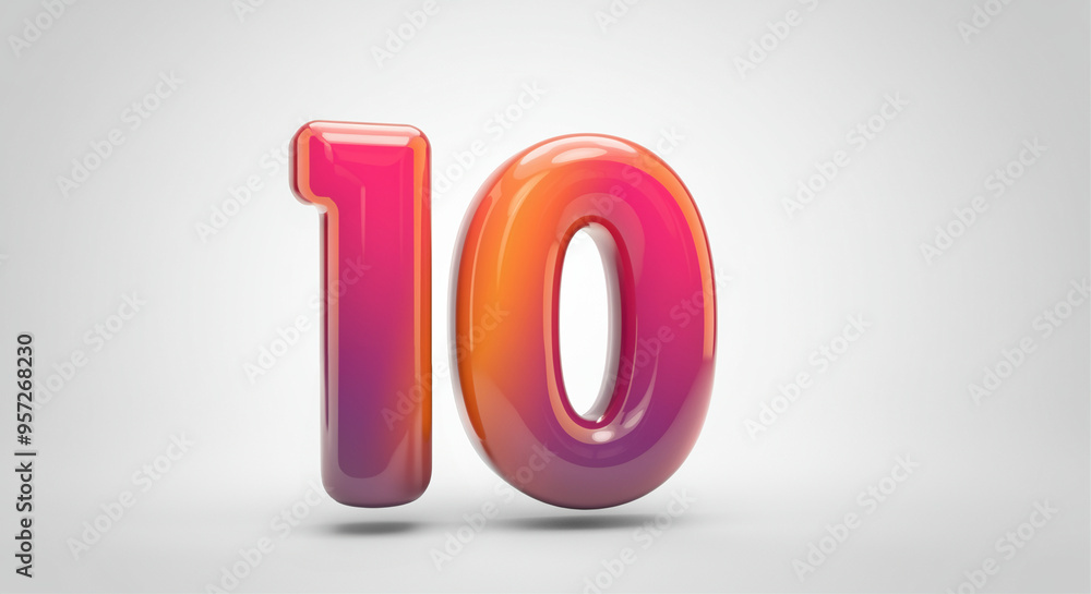 Aufkleber 3d number ten in vibrant gradient style with glossy finish for graphic design projects