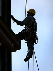 Construction Worker Climber Silhouette On High Rise Building