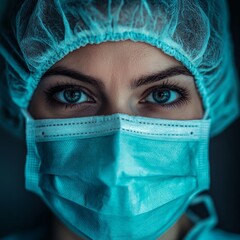 Medical professional adjusting blue face mask, emphasizing hygiene