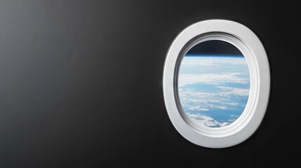 Fototapeta premium Stunning view of Earth from the space station's round window with vibrant horizon and starry background