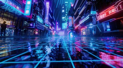 Neon Cityscape: A Futuristic Street Scene