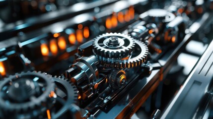Obraz premium Close-up of metallic gears in an industrial factory