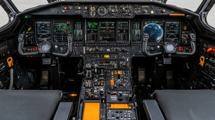 Fototapeta premium Exploring the moon: A futuristic spaceship control room with advanced displays and intricate technology