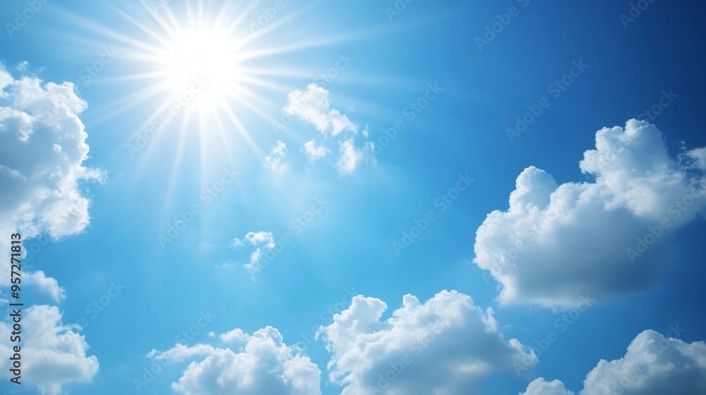 Wall mural clear blue sky with a few white clouds, serene weather, bright sunlight