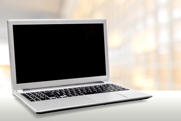 Open laptop computer with a blank screen