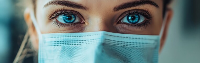 Medical professional adjusting blue face mask, emphasizing hygiene