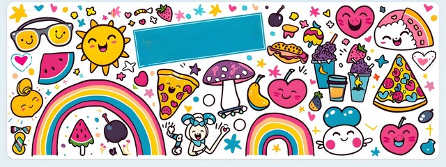 Fototapeta premium sticker sheet with cute food, colorful illustrations of rollerblades, food vector illustration