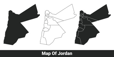Black map of Jordan flat and outline style vector illustration set