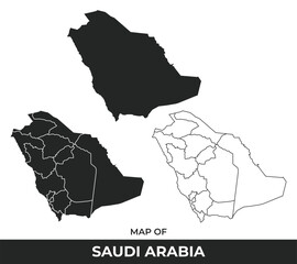 Black map of Saudi Arabia flat and outline style vector illustration set