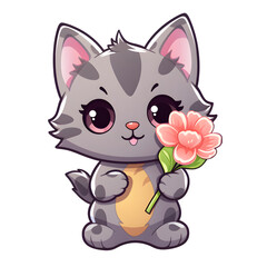 Cute Cat Cartoon Sticker, Kawaii Sticker, Transparent Background