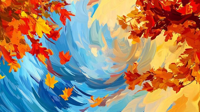 Crisp autumn day with leaves swirling in the wind, cool weather, fall colors