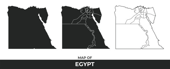 Black map of Egypt flat and outline style vector illustration set