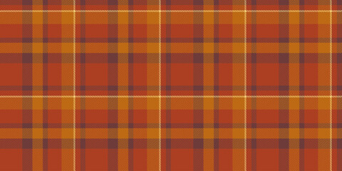 Cross check tartan vector, relief fabric pattern seamless. Form texture textile background plaid in red and orange colors.