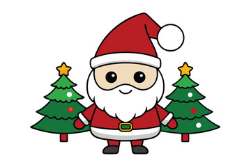 Santa Claus and Christmas tree cartoon vector illustration