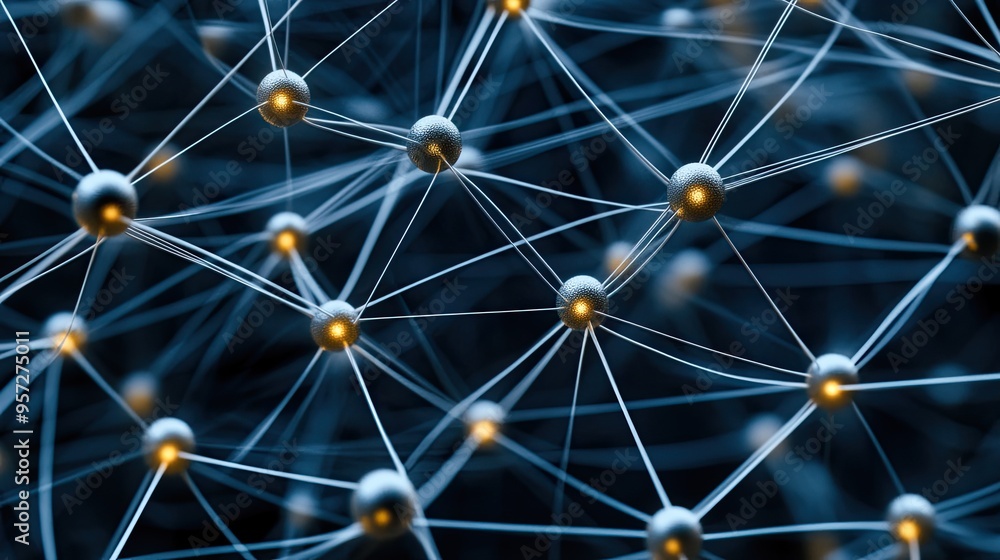 Poster an immersive digital network showcases glowing connections and particles against a dark blue backdro