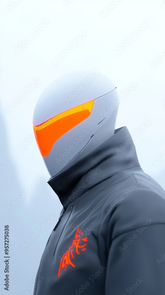 Poster concept design of a game hero character wearing a sleek jacket against a vibrant background for mobi