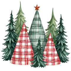 A group of Christmas trees with various patterns and colors