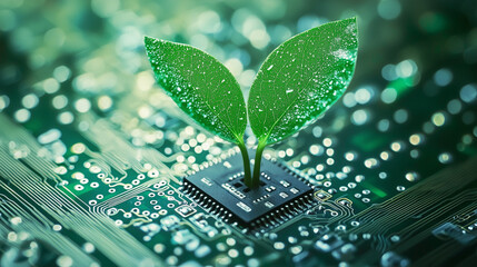 technological concept plant grows from microchip Generative AI