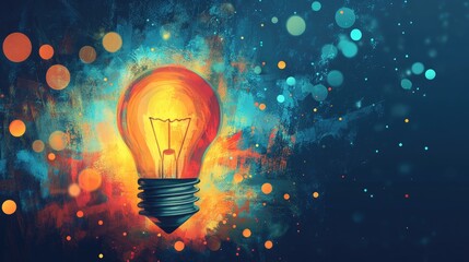 Creative Glowing Light Bulb with Vibrant Color Splash and Bokeh Effect