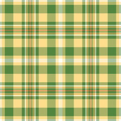 Romantic textile tartan texture, womens fashion background plaid pattern. Regular vector seamless fabric check in lime and amber colors.
