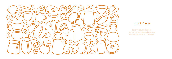 Coffee line bakery art template Cups, glass, bean © Yauheniya_Bandaruk