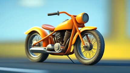 Fototapeta premium Vibrant orange motorcycle on a scenic road, showcasing classic design and style. Perfect for automotive enthusiasts.