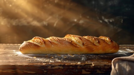 A freshly baked baguette with a crispy exterior