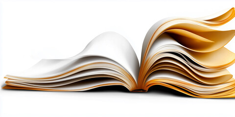 Fototapeta premium A book is open to a page with a white background. The book is full of pages and the pages are yellow