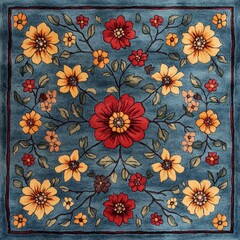 Persian-inspired carpet with intricate floral patterns on turquoise