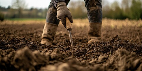Farmer s Hands Digging in Soil with a Hand Tool