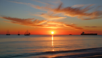 Beautiful sunset over the blue ocean, Generative AI
