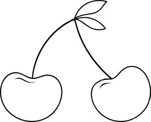 Simple Line Drawing of Two Cherries on a Branch with Leaves in Minimalist Style