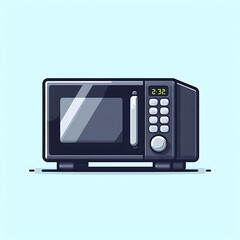 Obraz premium A flat illustration vector image of a microwave oven with a digital display and buttons, placed on a solid white background.