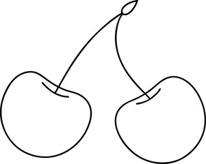 Minimalist Line Art Illustration of Two Cherries with Stems in Simple Black Outline Style