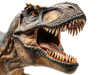 Naklejka premium Dino. Terrifying T-Rex Dinosaur Figurine with Sharp Teeth on White Background