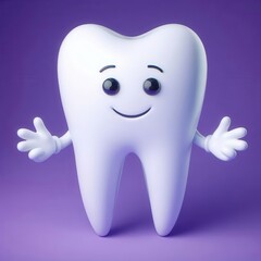 A friendly cartoon tooth character, perfect for dental clinics, children's education, and oral health campaigns. Bright and engaging design for promoting dental hygiene.