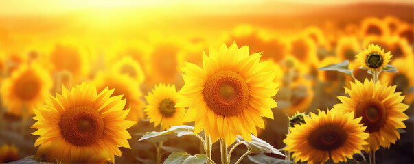 Obraz premium Yellow sunflower against sunflowers background.