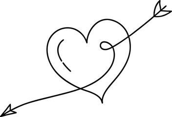 Simple Line Art Illustration of a Heart with Arrow Symbolizing Love and Romance